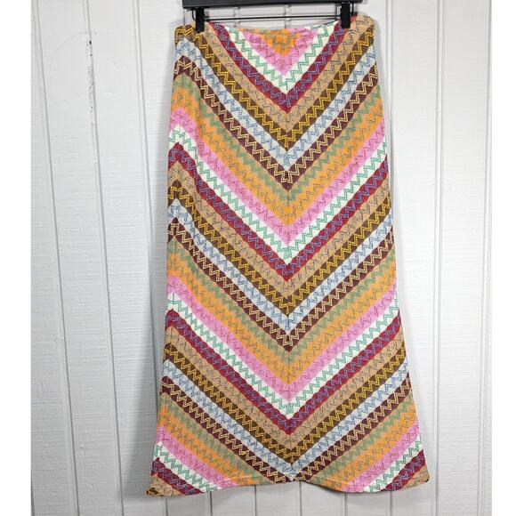 Sam TY Retro Boho Multi-Color Colorful Striped Knit Maxi Long Skirt Size Large - Picture 1 of 5